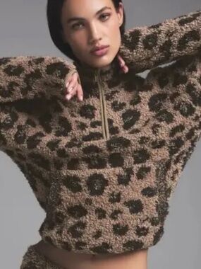 SKIMS Cozy Knit Leopard Half Zip Pullover 4X/5X NWT Sienna Leopard